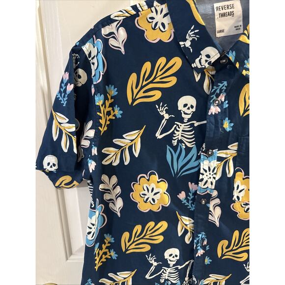 Rare Reverse Threads Floral Skeletons Button Down Men’s Size Large EUC - Picture 6 of 10